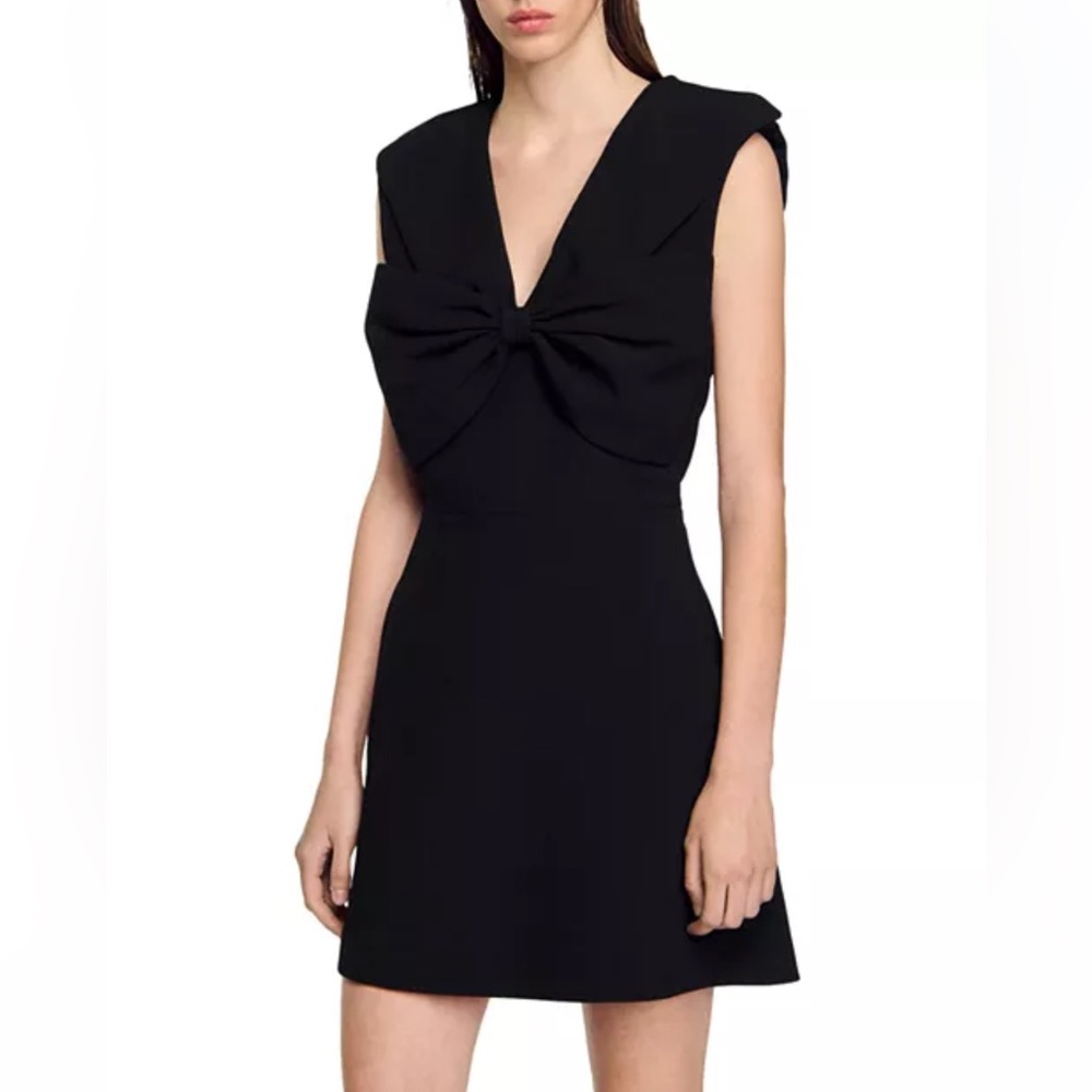 Sandro Black Mini Dress With Big Bow On The Front - Node LBD Size 42 FR / US 10